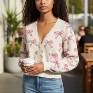Willow & Wind Pink Bow Cardigan Sweater